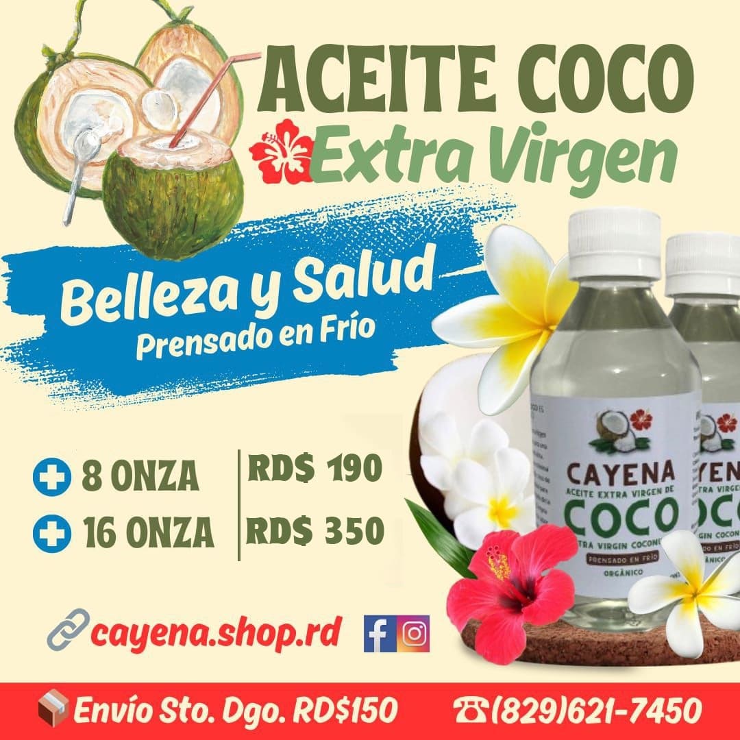 Aceite de coco 8 oz, exclusivo en cayena 1 Aceite de coco 8 oz